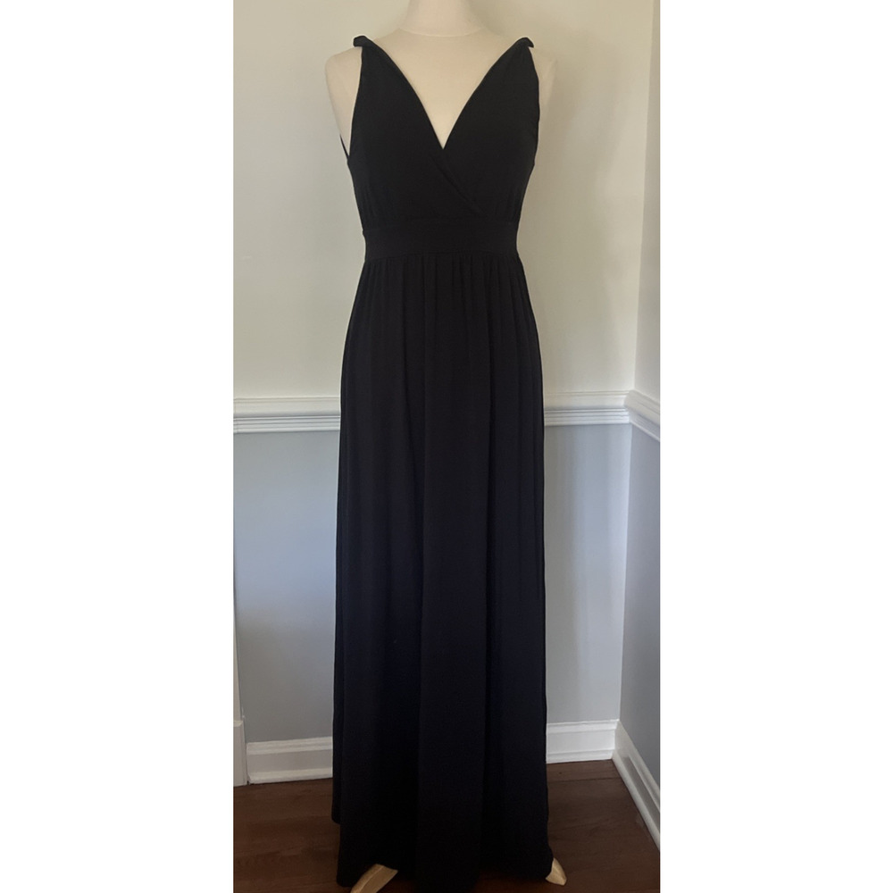 Garnet Hill Maxi Dress Black Size Small Twisted‎ Straps Cotton Rayon Blend